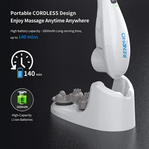 New in damaged box! RENPHO Rechargeable Hand Held Deep Tissue Massager for Muscles, Back, Foot, Neck, Shoulder, Leg, Calf Cordless Electric Percussion Body Massage with Portable Design, White
