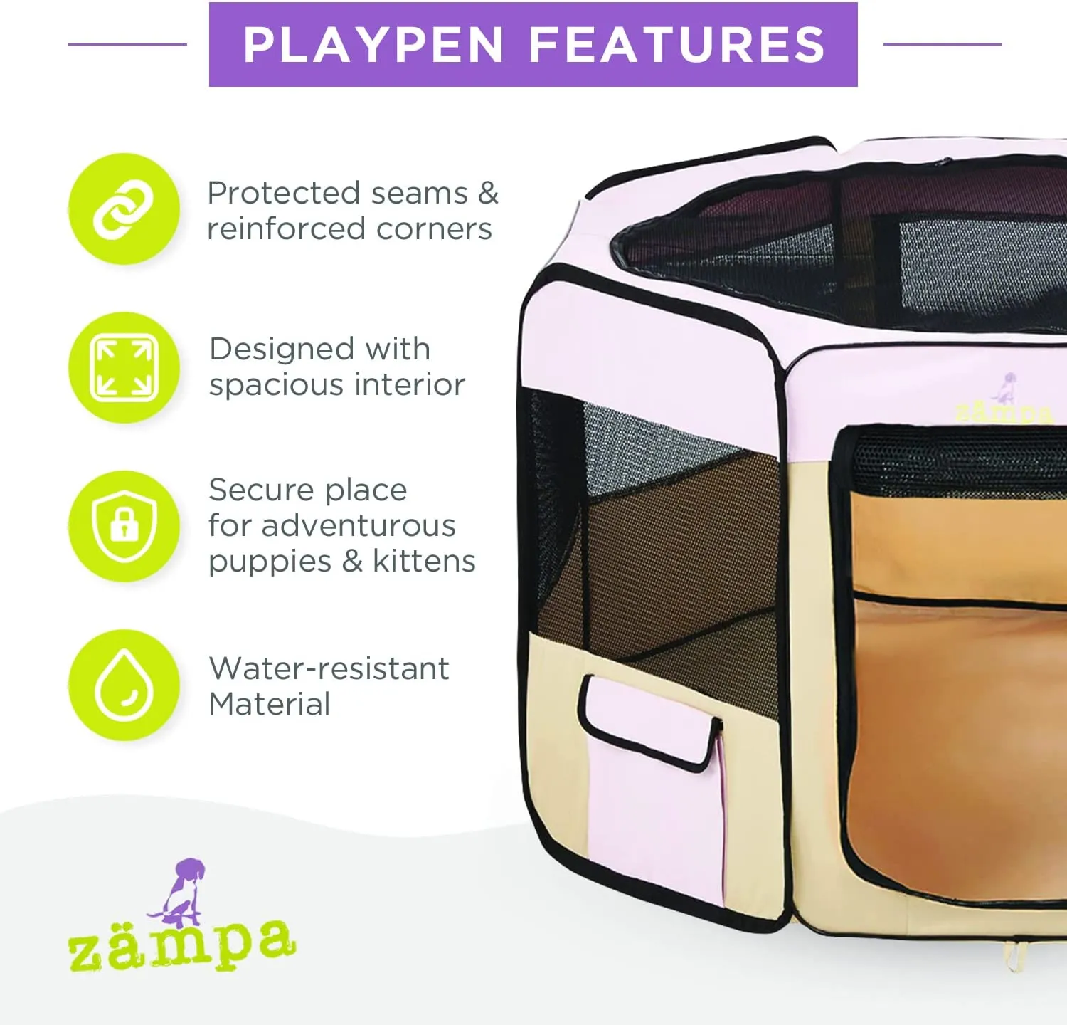 New Zampa Portable Foldable Pet playpen Exercise Pen Kennel   Carrying Case for Large Dogs Small Puppies/Cats | Indoor/Outdoor Use | Water Resistant in Pink! Large (61"x61"x30")