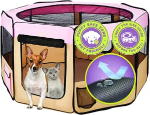 New Zampa Portable Foldable Pet playpen Exercise Pen Kennel   Carrying Case for Large Dogs Small Puppies/Cats | Indoor/Outdoor Use | Water Resistant in Pink! Large (61"x61"x30")