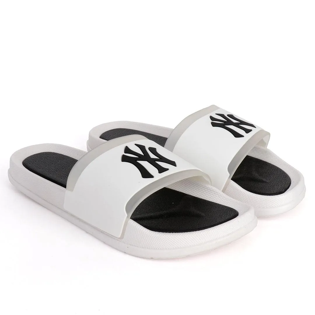 NY Fashion Big Logo Men's Brave Slide-All White
