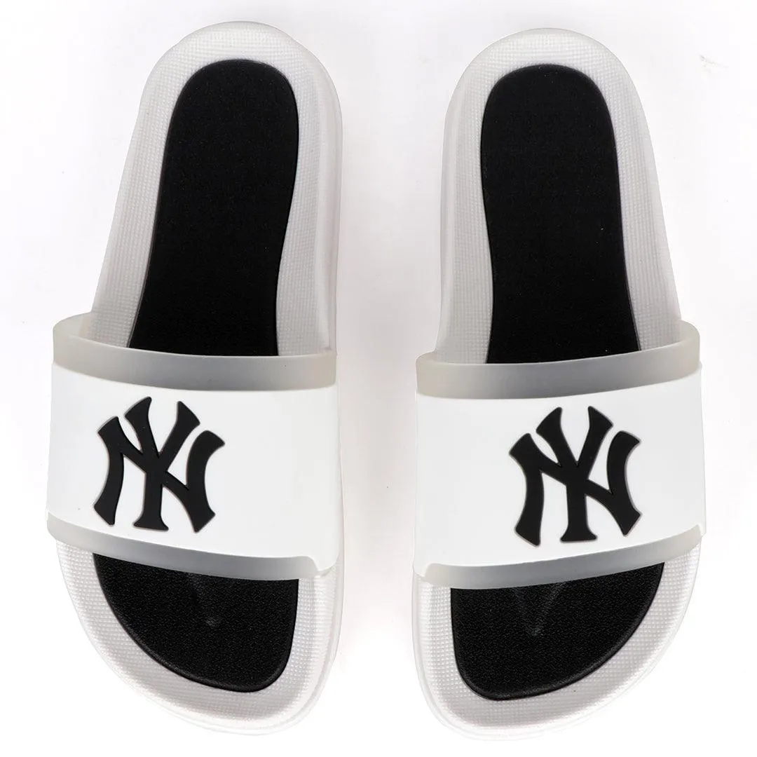 NY Fashion Big Logo Men's Brave Slide-All White