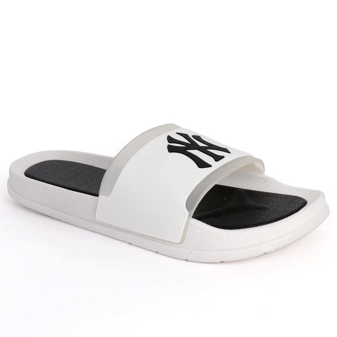 NY Fashion Big Logo Men's Brave Slide-All White