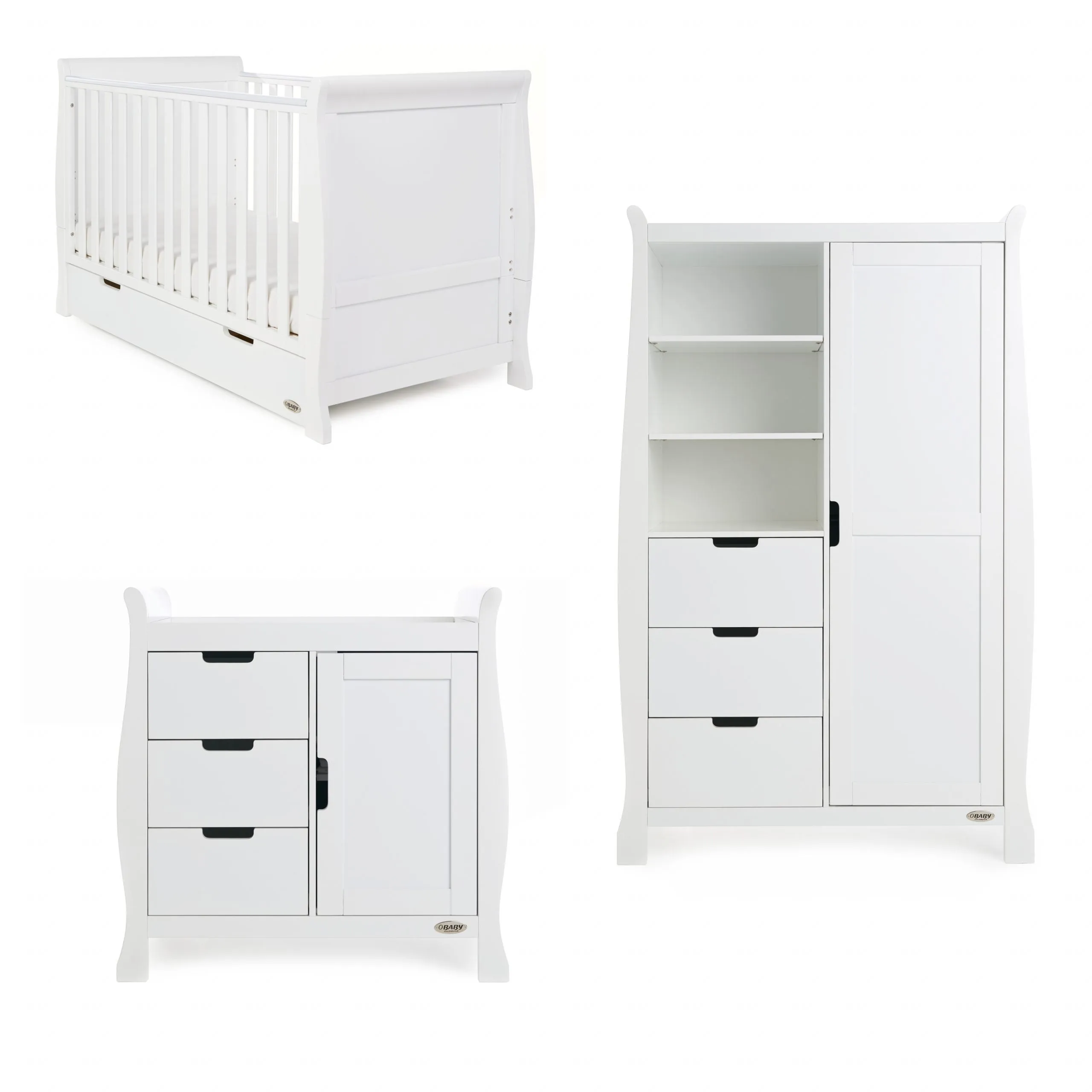Obaby Stamford Classic Sleigh 3 Piece Room Set - White