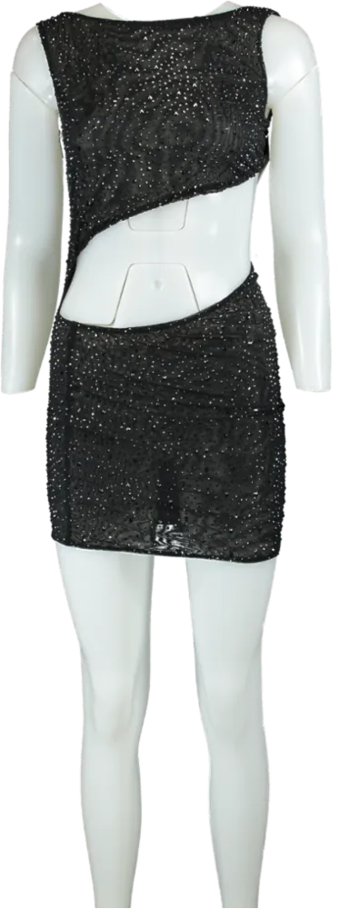 Oh Polly Black Mesh Bodycon Dress UK 8