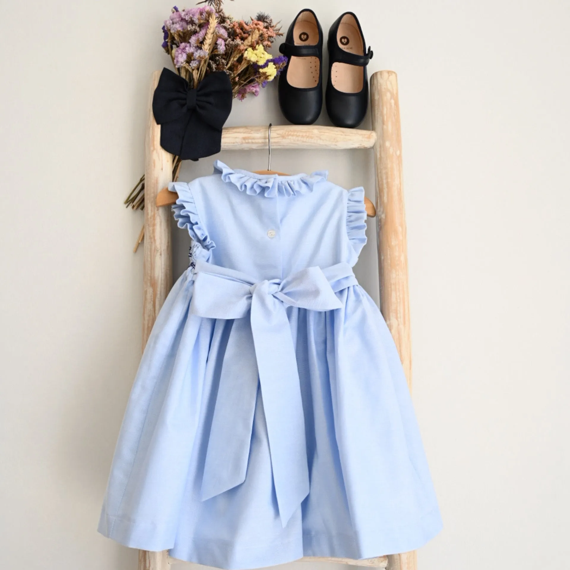 Olivia handsmocked blue dress -PREORDER