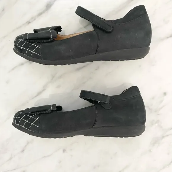 Ortopedia All Leather Bow Stitched Black Mary Janes