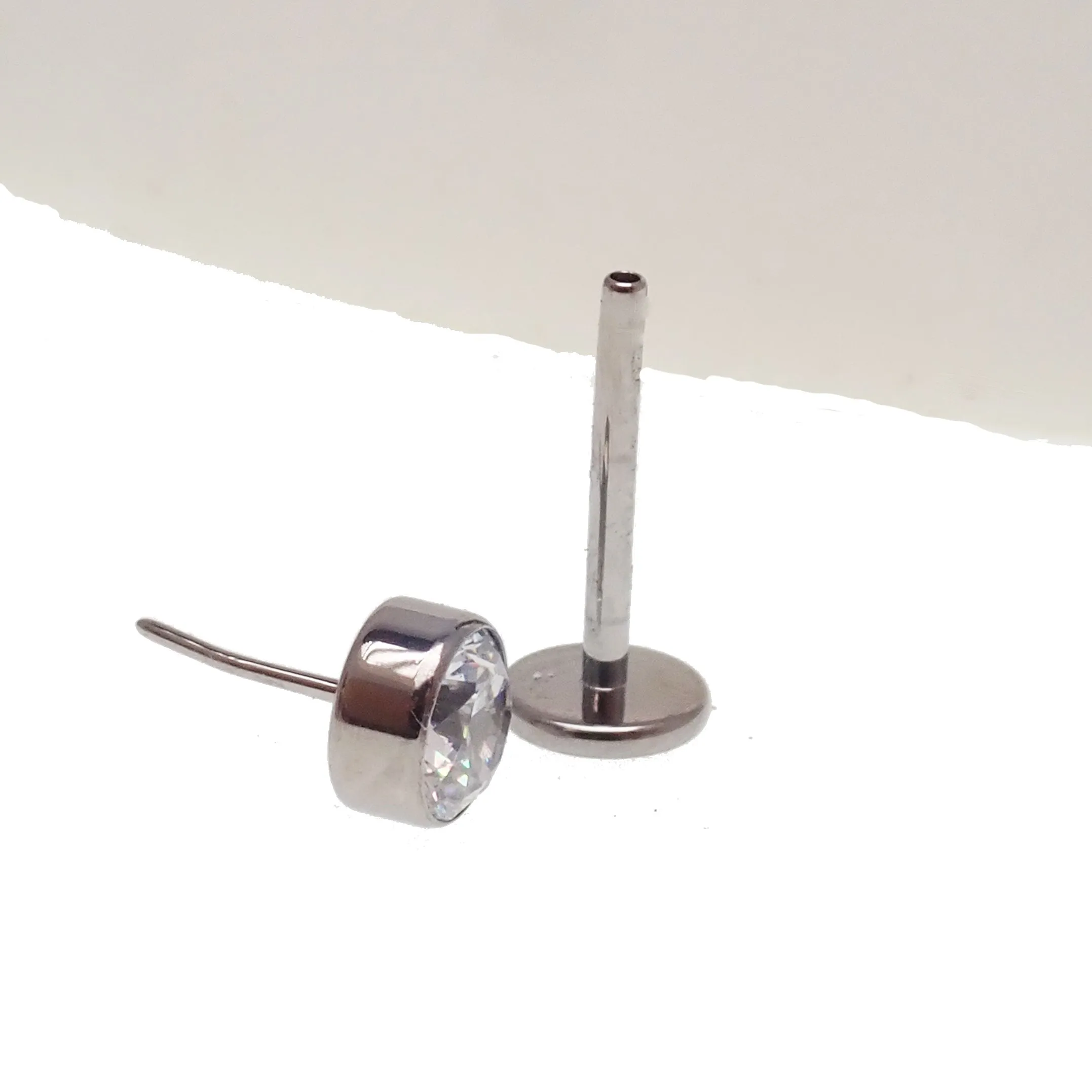 Pair 20g Titanium PUSH FIT Flat back earrings 4mm CZ