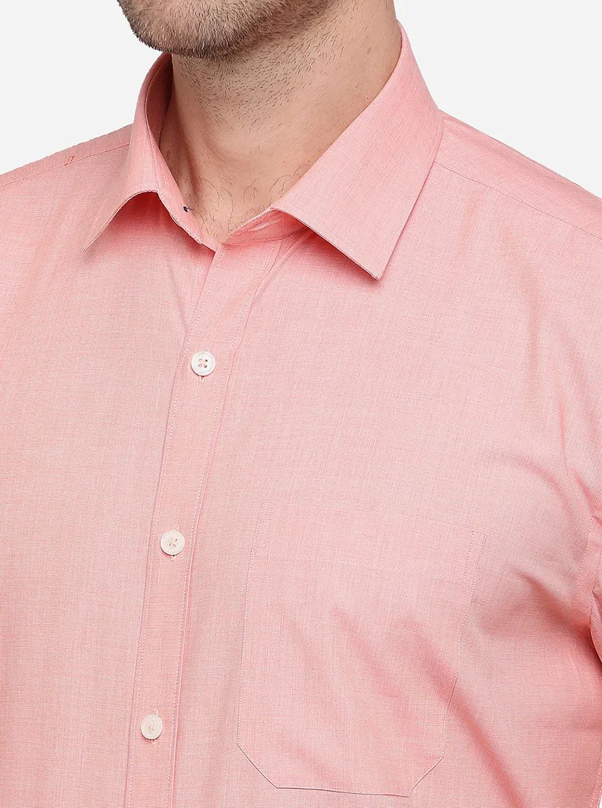 Peach Solid Regular Fit Formal Shirt | JadeBlue