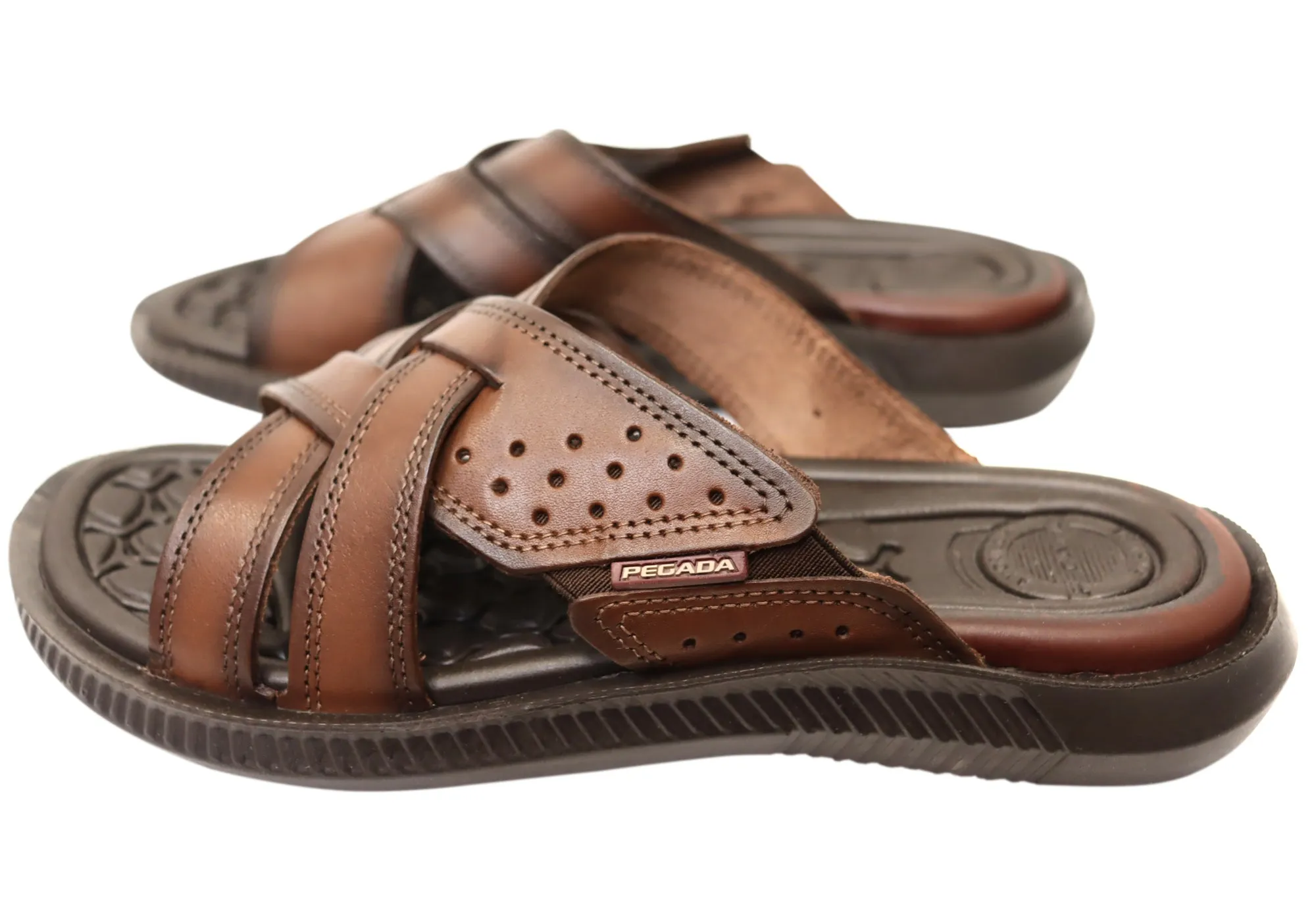 Pegada Freddie Mens Comfortable Leather Slides Sandals Made In Brazil