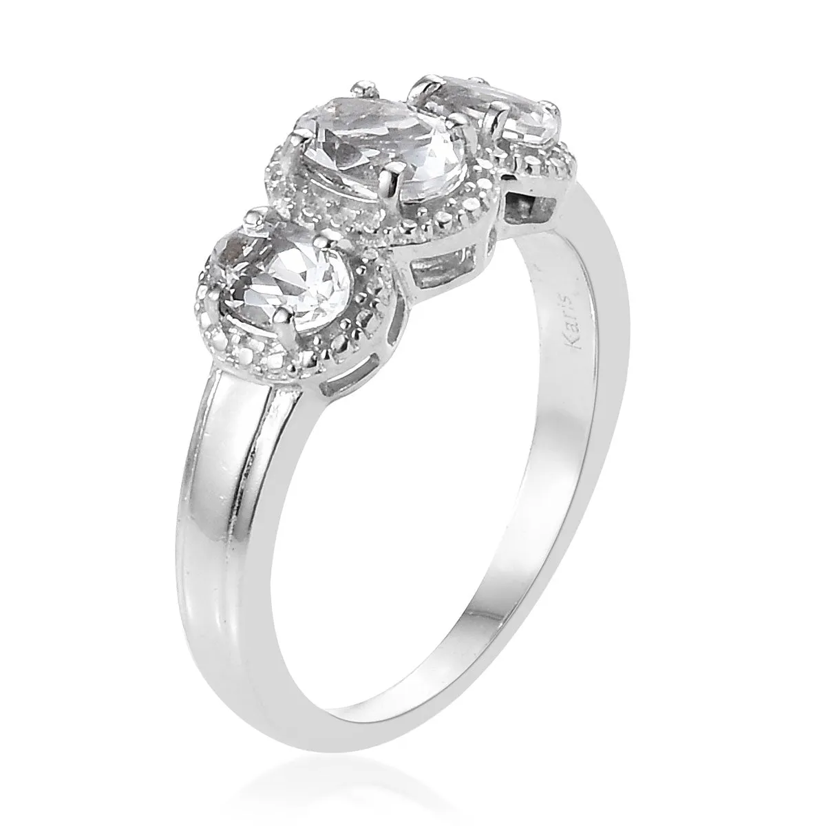 Platinum over Bond Brass 1.4 cts PETALITE 3 Stone Trilogy Ring (size 5)