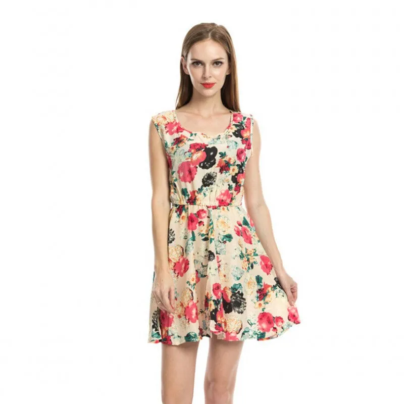 Plus Size Women Casual Dress Fashion Spring Summer Print O-neck Slim Waist Chiffon Dresses 4XL 5XL Deach vestido