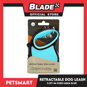 Retractable Dog Leash 11.5ft (3M) Cord with One Button Lock and Release for Up to 25lbs. Dog and Cats (Aqua Blue)
