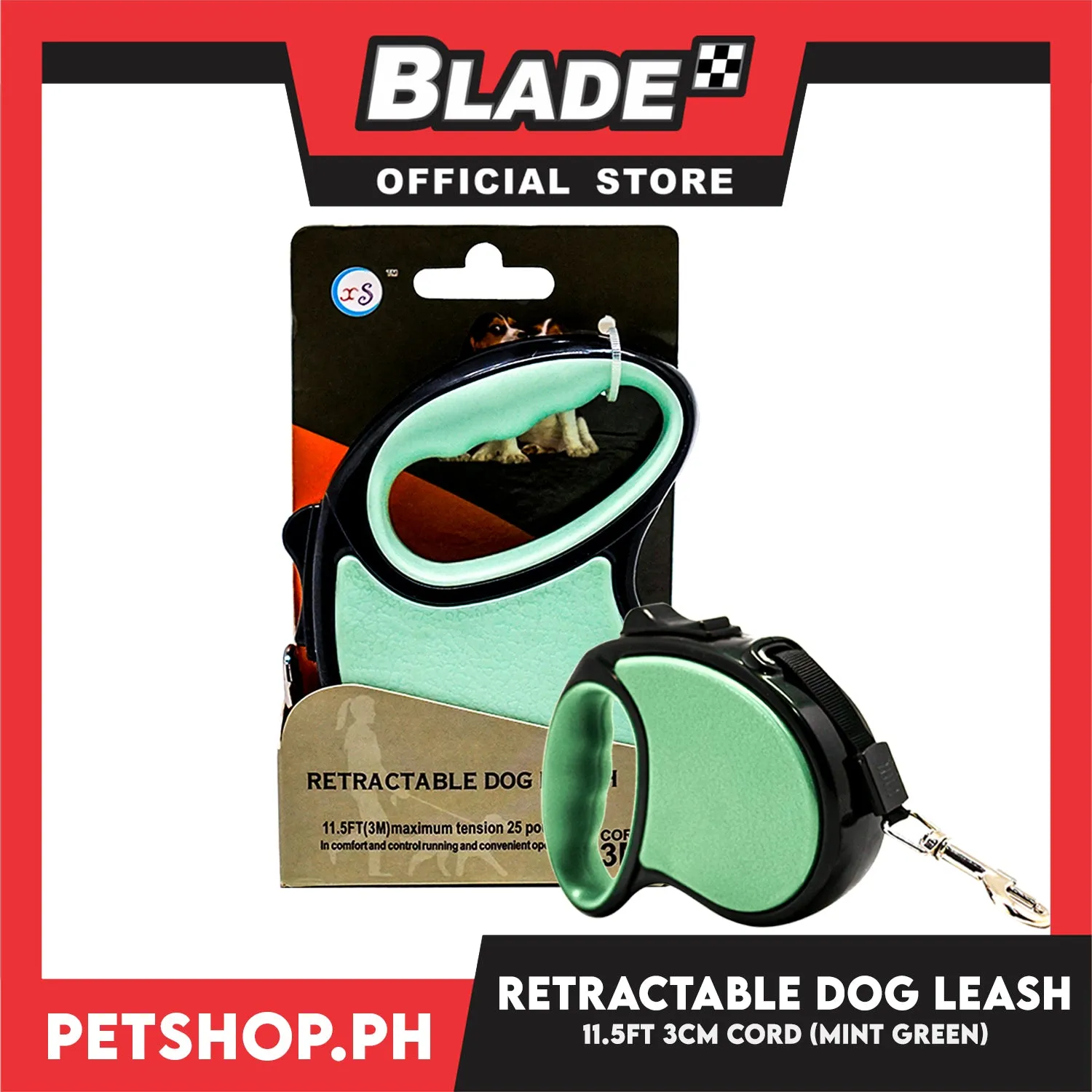 Retractable Dog Leash 11.5ft (3M) Cord with One Button Lock and Release for Up to 25lbs. Dog and Cats (Mint Green)