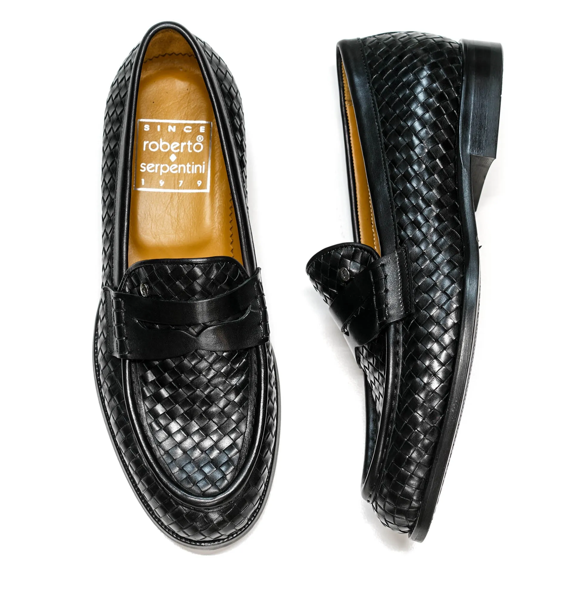 Roberto Serpentini Men's Black Woven Leather Loafer 55713 40% OFF