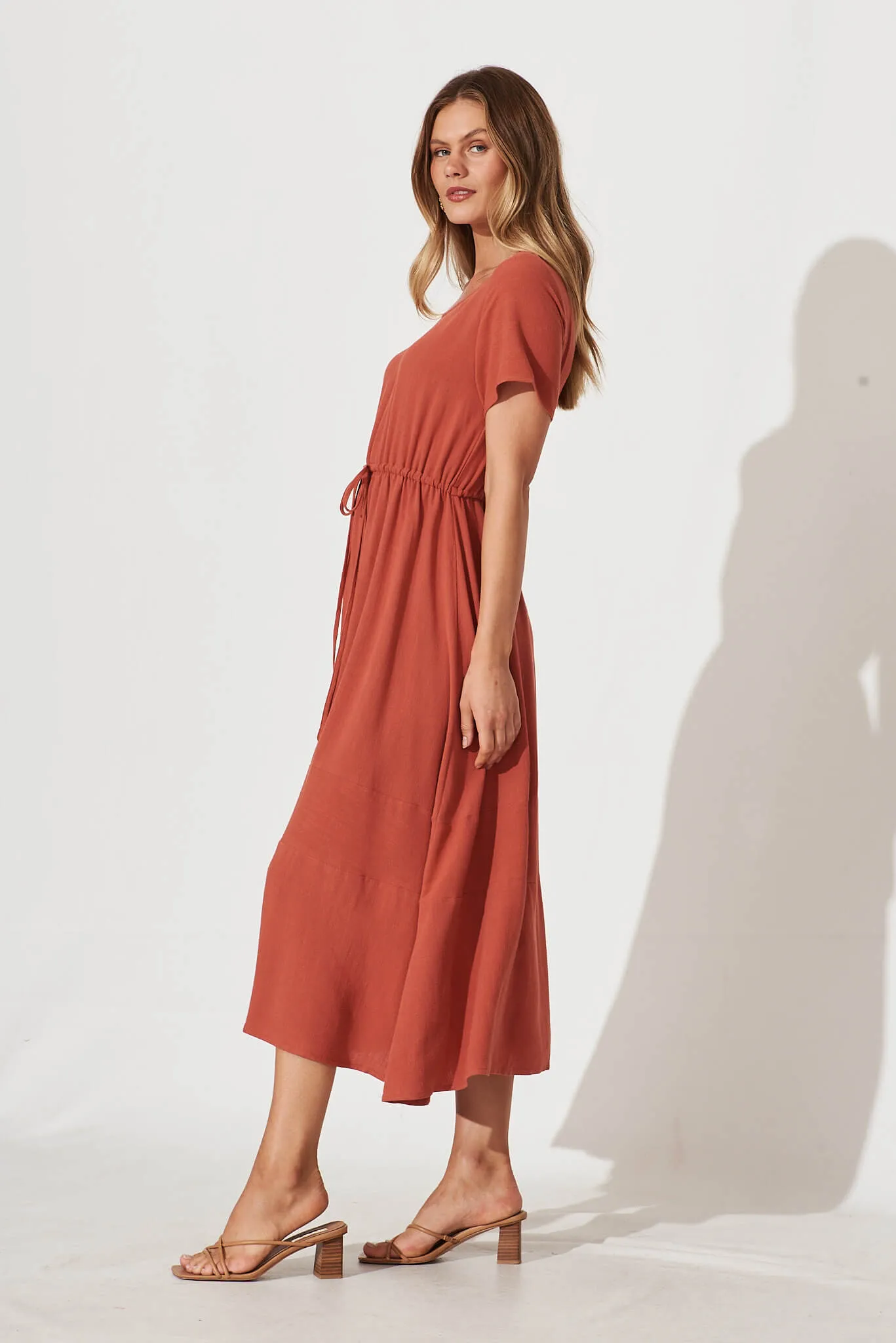 Rust Linen Blend Midi Dress by Mary