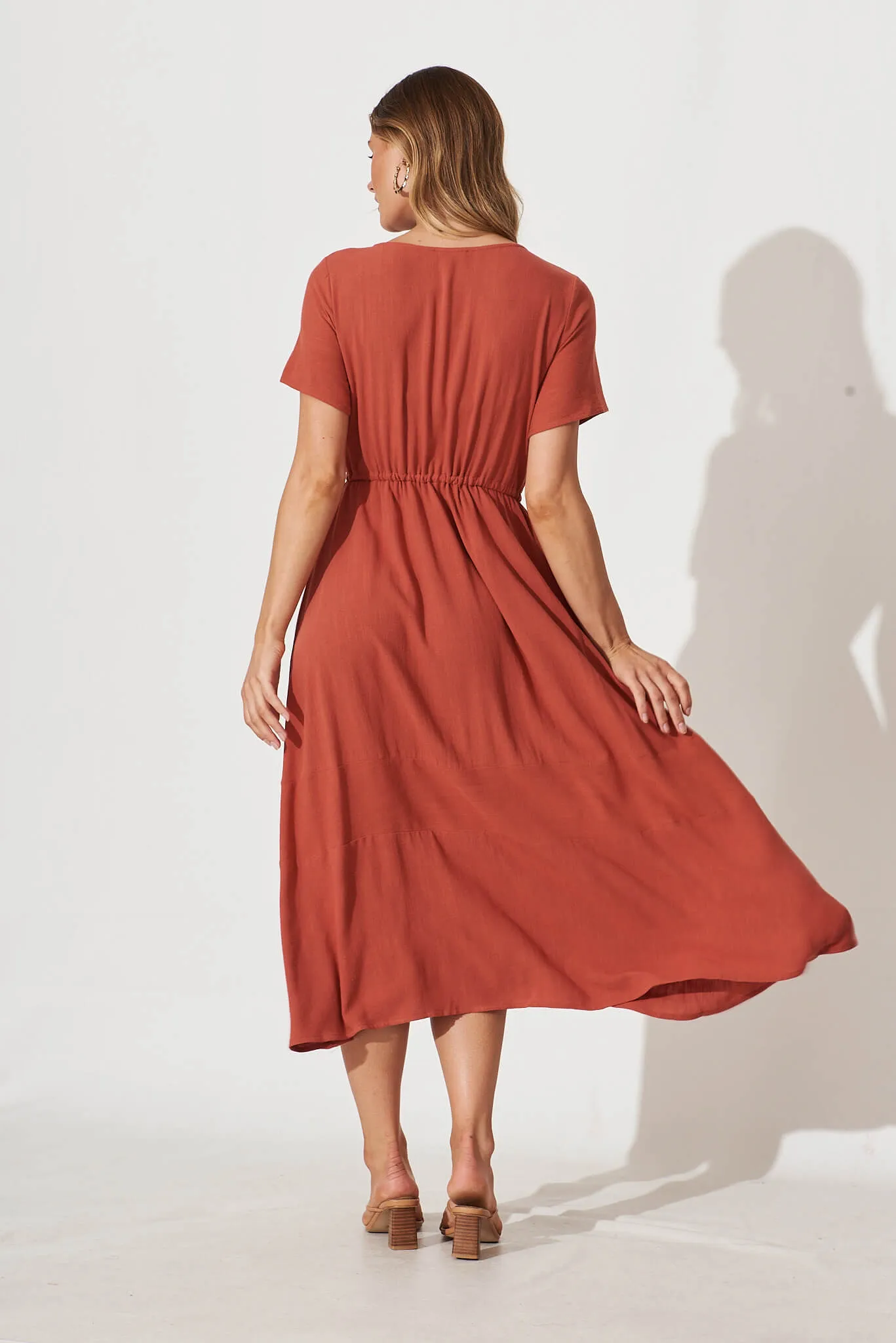 Rust Linen Blend Midi Dress by Mary