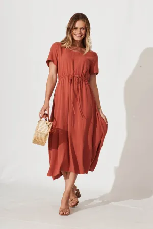 Rust Linen Blend Midi Dress by Mary