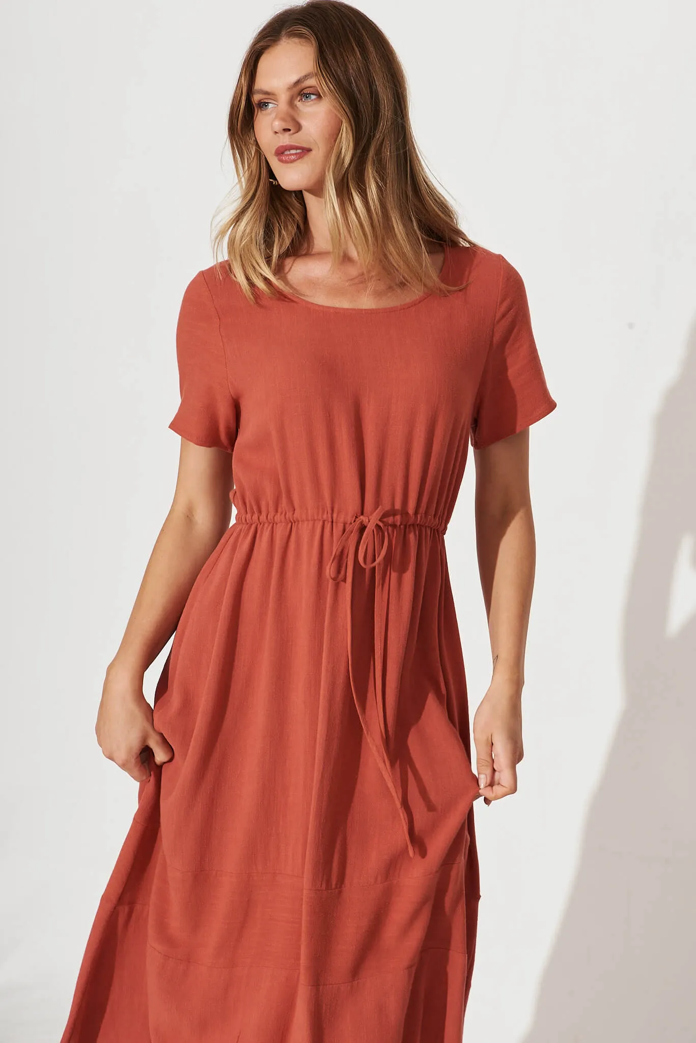 Rust Linen Blend Midi Dress by Mary