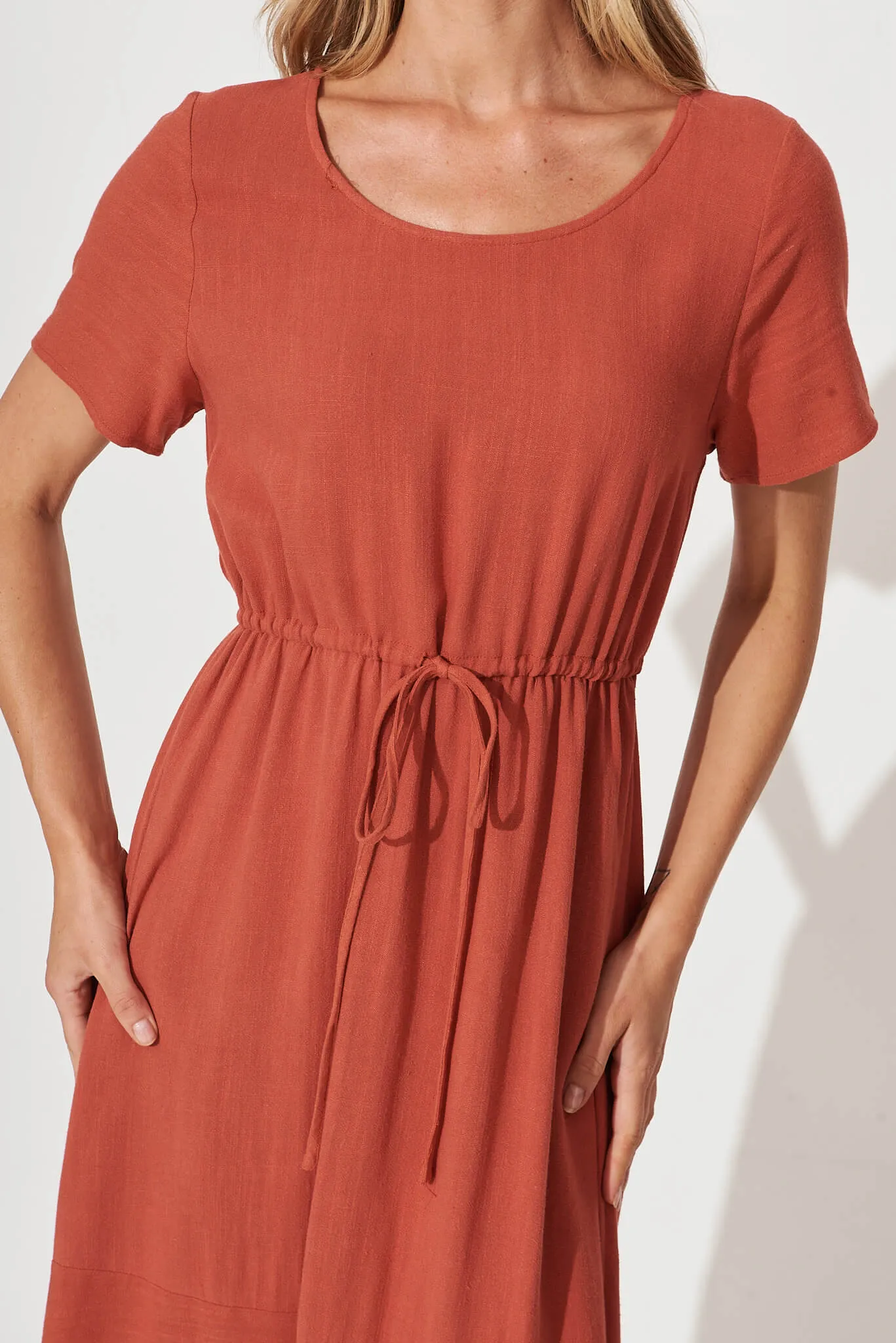 Rust Linen Blend Midi Dress by Mary