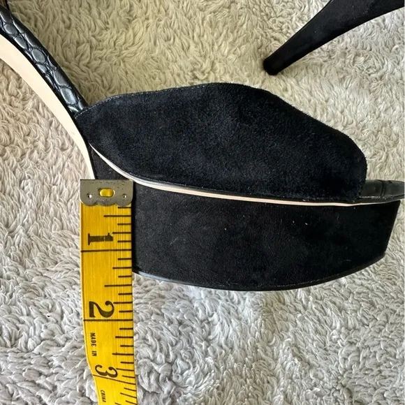 Sam Edelman Women's 9.5 Kayde Platform Pump Heel Black Leather Suede Ankle Strap