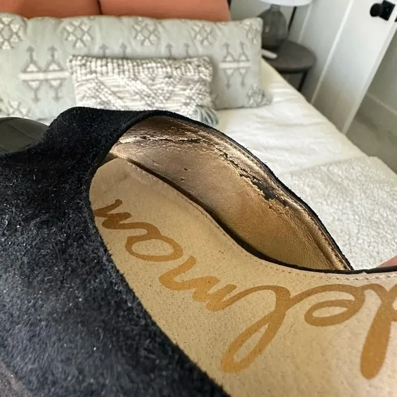 Sam Edelman Women's 9.5 Kayde Platform Pump Heel Black Leather Suede Ankle Strap