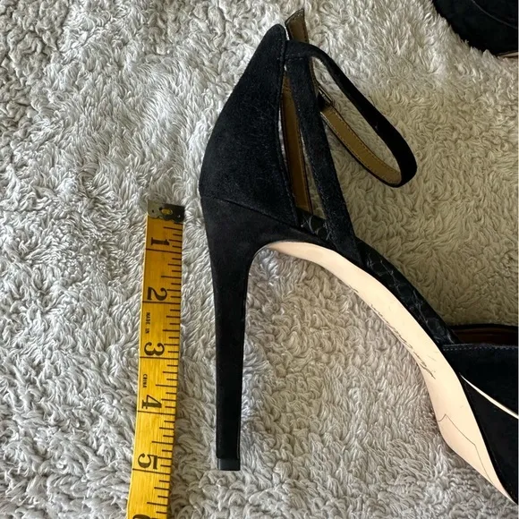 Sam Edelman Women's 9.5 Kayde Platform Pump Heel Black Leather Suede Ankle Strap