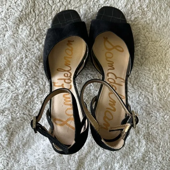 Sam Edelman Women's 9.5 Kayde Platform Pump Heel Black Leather Suede Ankle Strap
