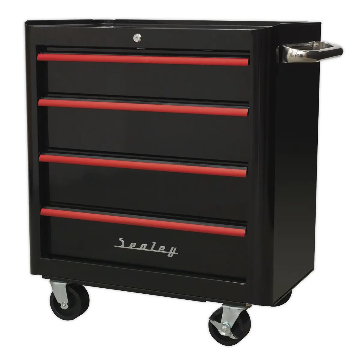 Sealey Premier Rollcab 4 Drawer Retro Style- Black with Red Anodised Drawer Pulls