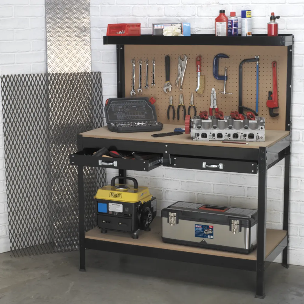 Sealey Steel Workbench 1.2m with Pegboard & Drawers - A