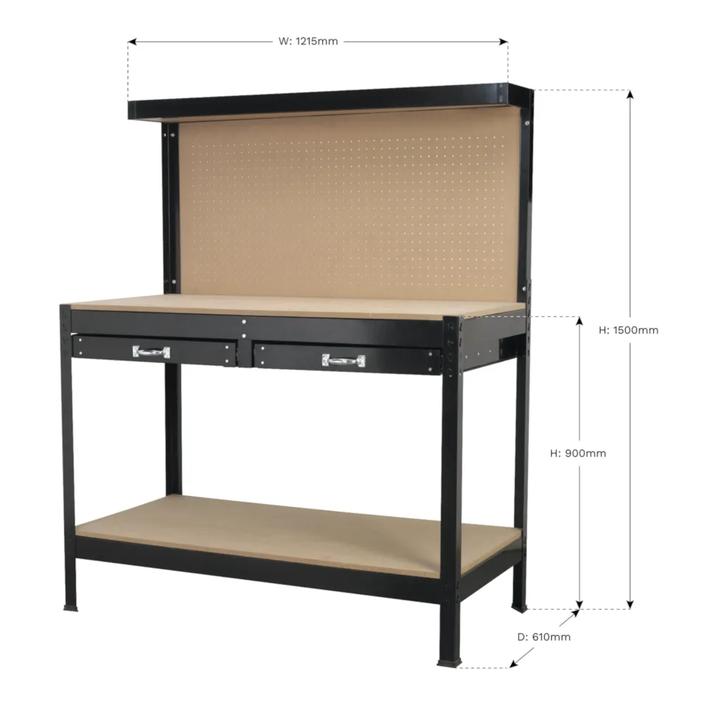 Sealey Steel Workbench 1.2m with Pegboard & Drawers - A