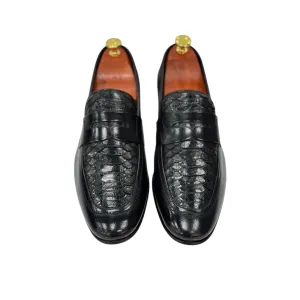 Shiny Black-Dress Shoes-With  Detailed Textured Leather -3107