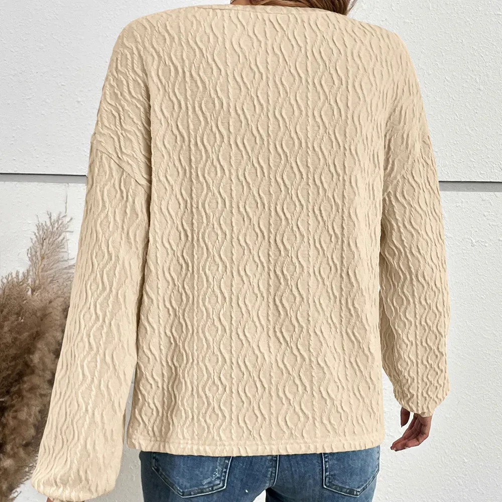 Signature Wave Textured Long Sleeve Henley Top