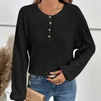 Signature Wave Textured Long Sleeve Henley Top