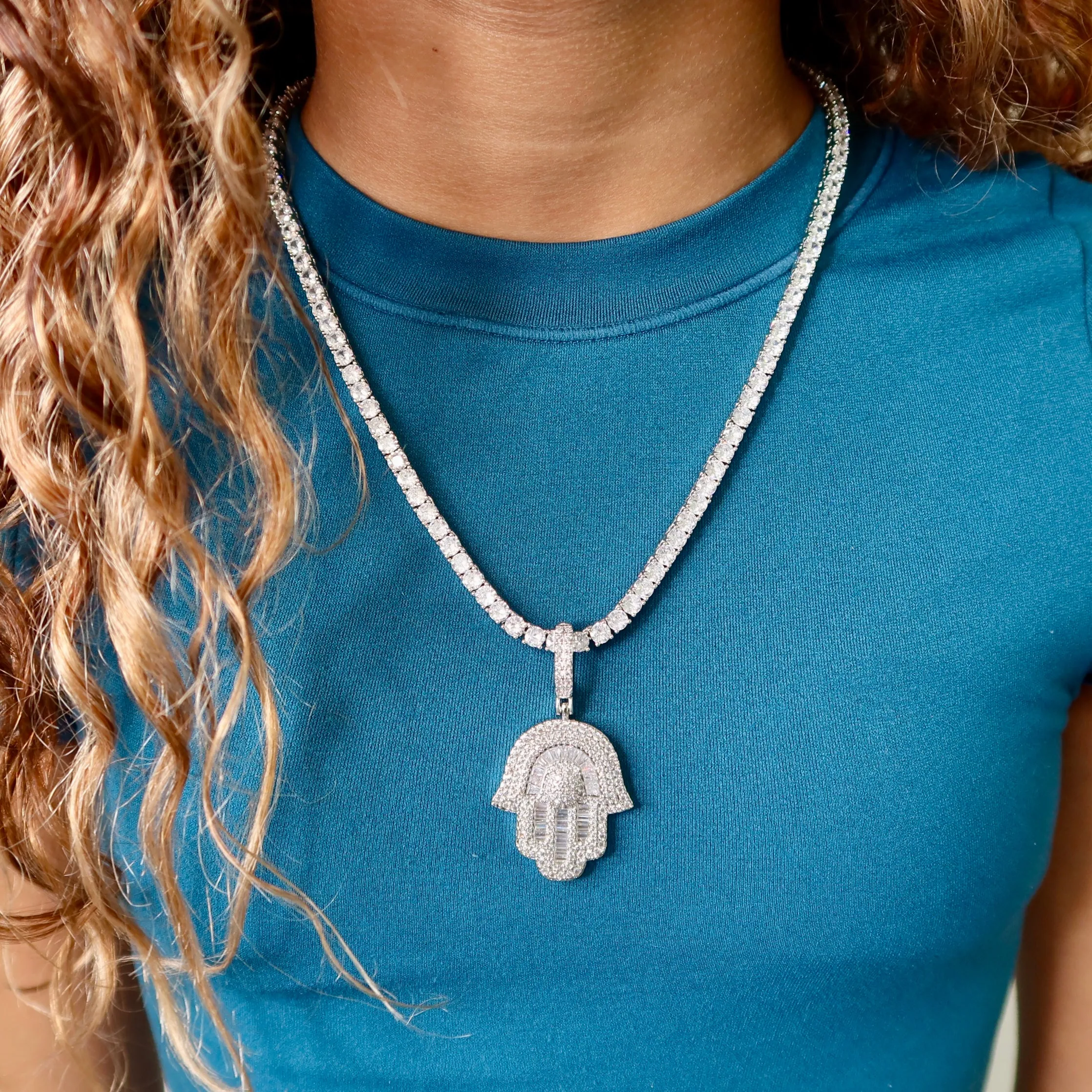 Silver Hamsa Tennis Necklace