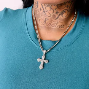 Silver Icy Cross Cuban Link Necklace