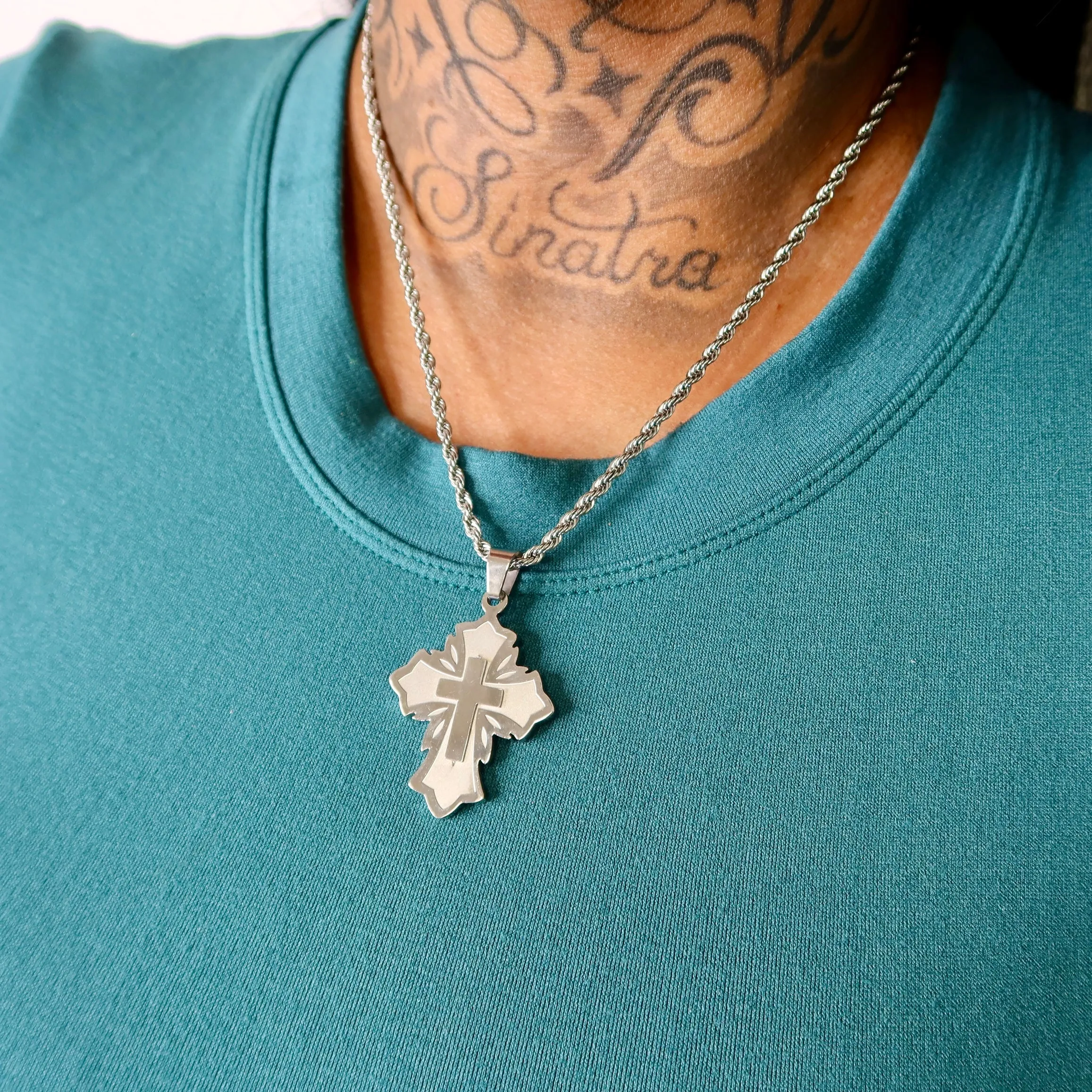 Silver Ornate Cross Necklace