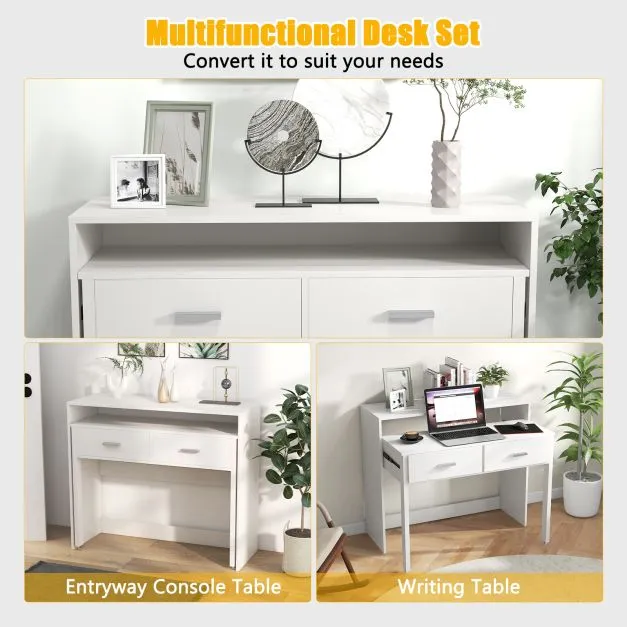 Spine Supporting Space Saving Extending Homework Desk | 2 Tier |  Storage | Older Children & Adults | White