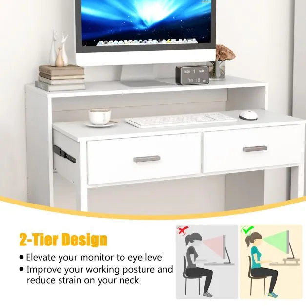 Spine Supporting Space Saving Extending Homework Desk | 2 Tier |  Storage | Older Children & Adults | White