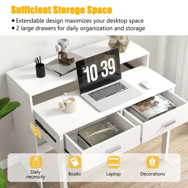 Spine Supporting Space Saving Extending Homework Desk | 2 Tier |  Storage | Older Children & Adults | White