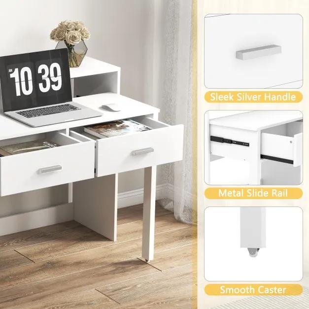 Spine Supporting Space Saving Extending Homework Desk | 2 Tier |  Storage | Older Children & Adults | White