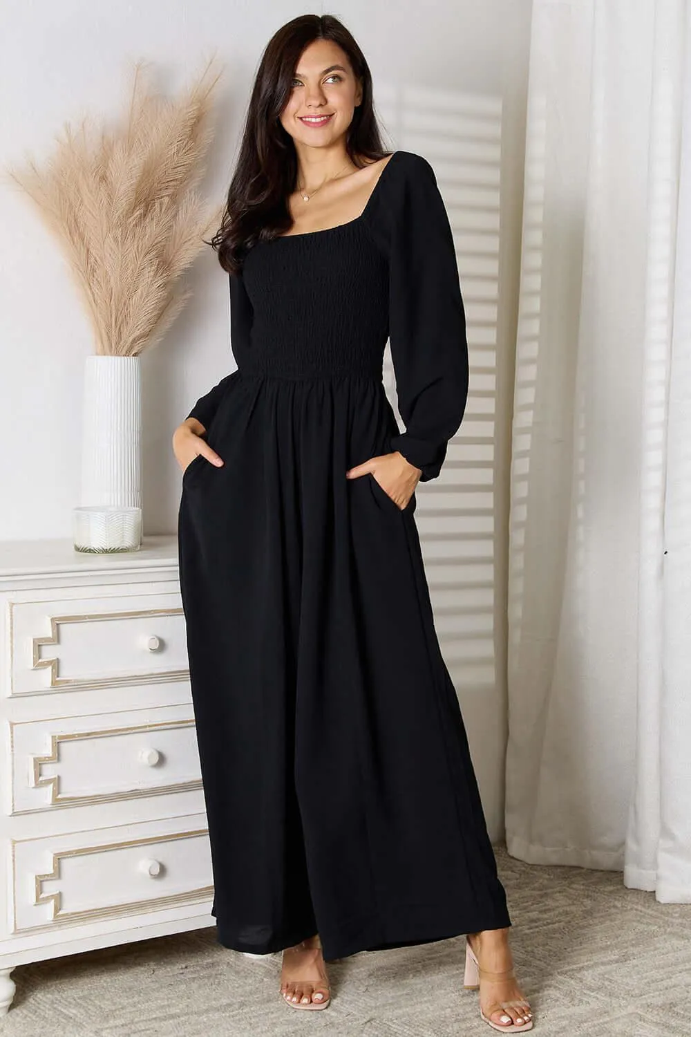 Square Neck Jumpsuit with Pockets – Versatile & Comfortable