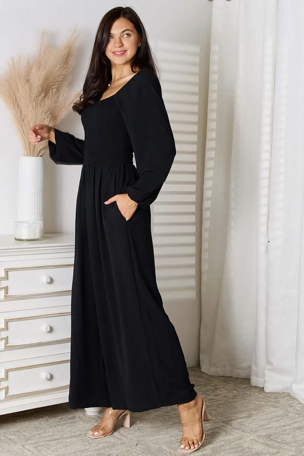 Square Neck Jumpsuit with Pockets – Versatile & Comfortable
