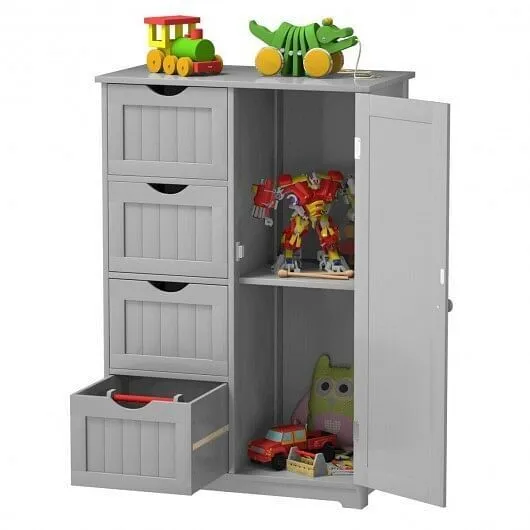 Standing Indoor Wooden Cabinet with 4 Drawers-Gray - Color: Gray