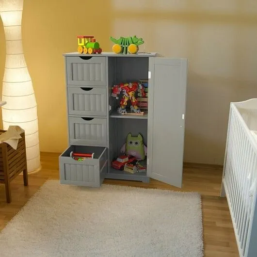 Standing Indoor Wooden Cabinet with 4 Drawers-Gray - Color: Gray