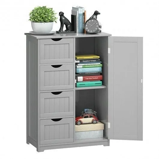 Standing Indoor Wooden Cabinet with 4 Drawers-Gray - Color: Gray