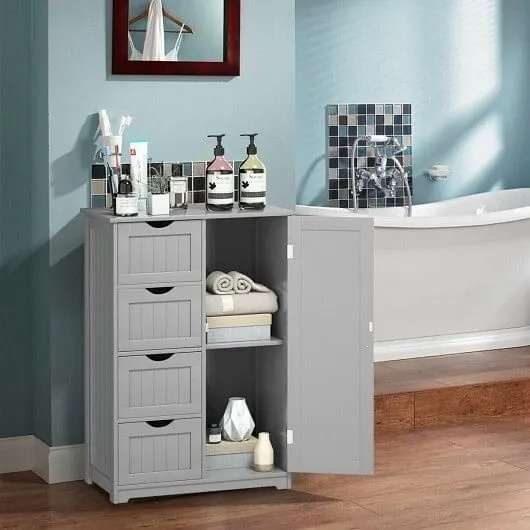 Standing Indoor Wooden Cabinet with 4 Drawers-Gray - Color: Gray