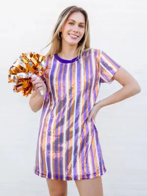 Striped Sequin Dress - Orange/ Purple