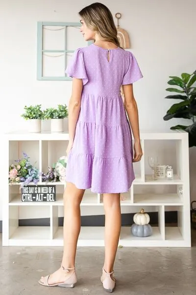 Swiss Dot Short Sleeve Tiered Dress