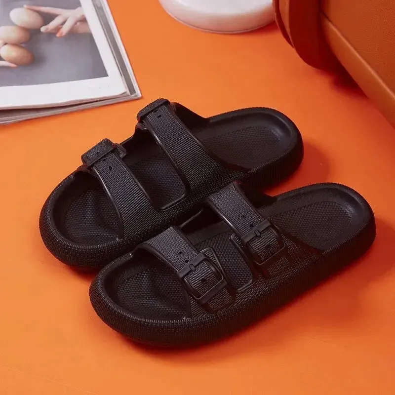 Thick Platform Cloud Slippers Women Fashion Buckle Soft Sole Pillow Slides Sandals Woman 2023 Summer Beach Non-Slip Flip Flops