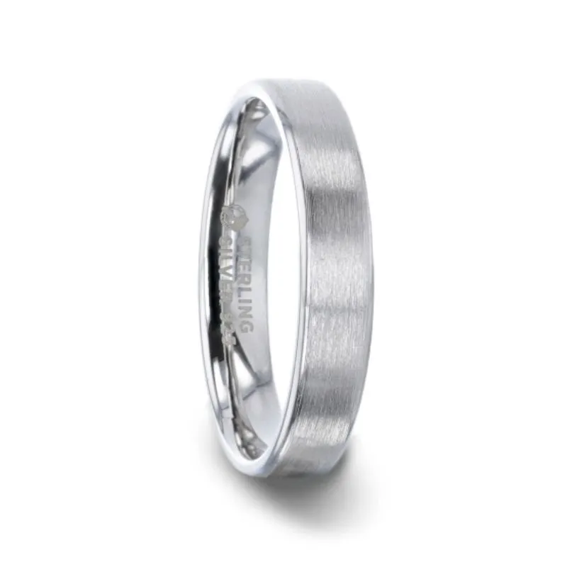 Thorsten CASPER Sterling Silver Brushed Center Flat Band With Beveled Edges - 4mm & 8mm